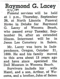 Obituary, Raymond Lacey, 11/6/80