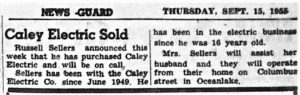 Sellers Purchases Caley Electric, 9/15/55