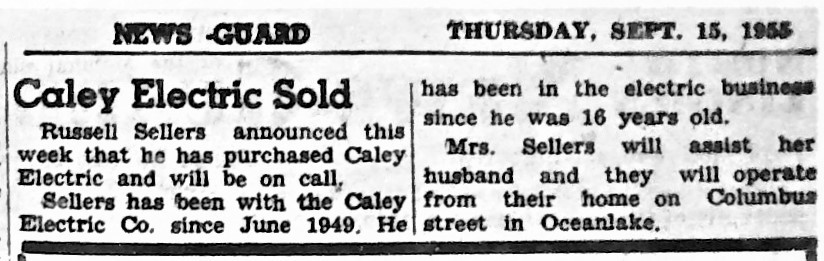 Sellers Purchases Caley Electric, 9/15/55